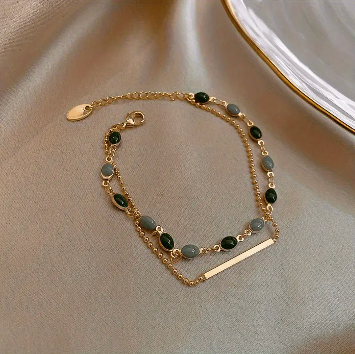 Green Stone Layered Bracelet