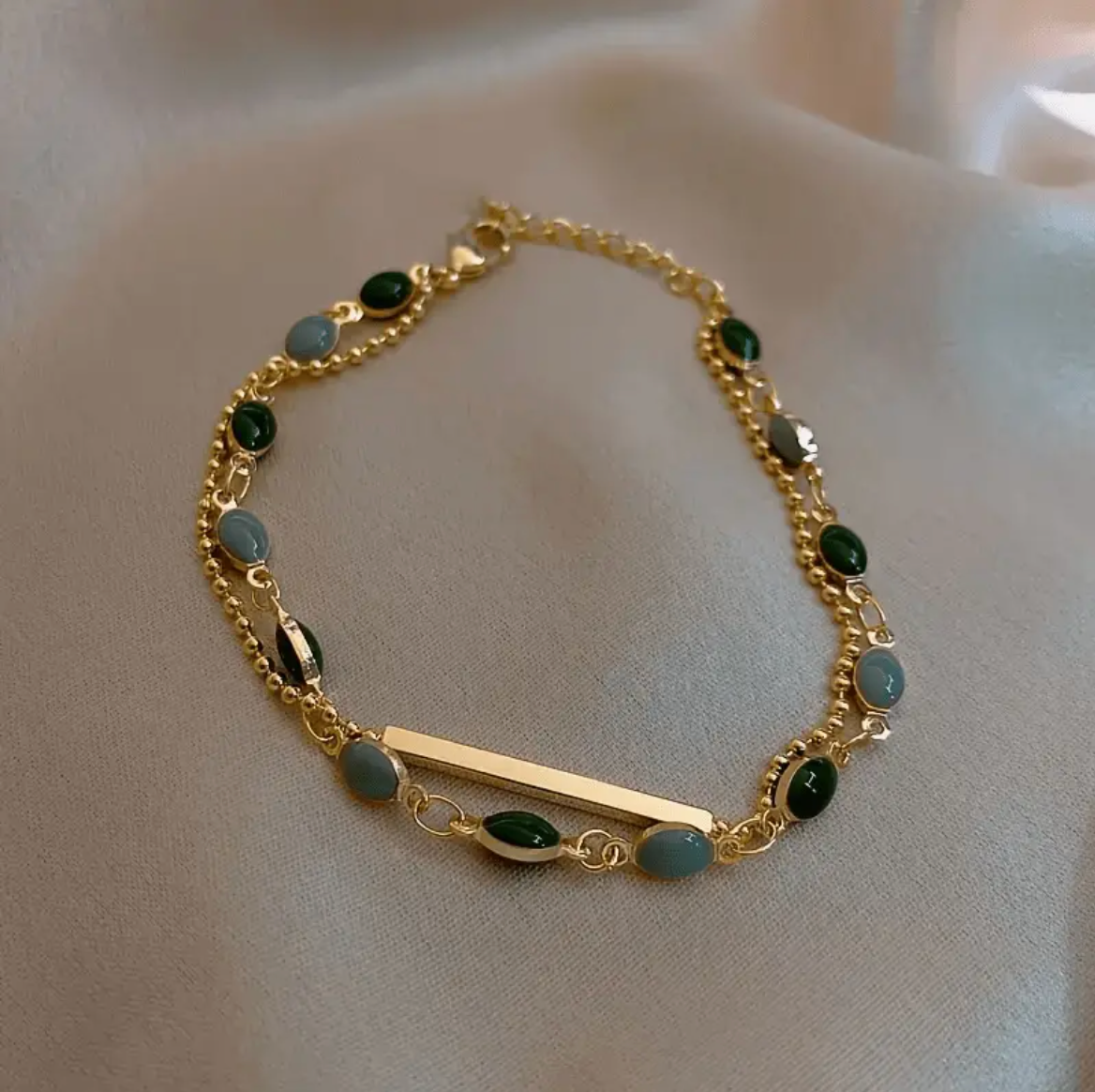 Green Stone Layered Bracelet
