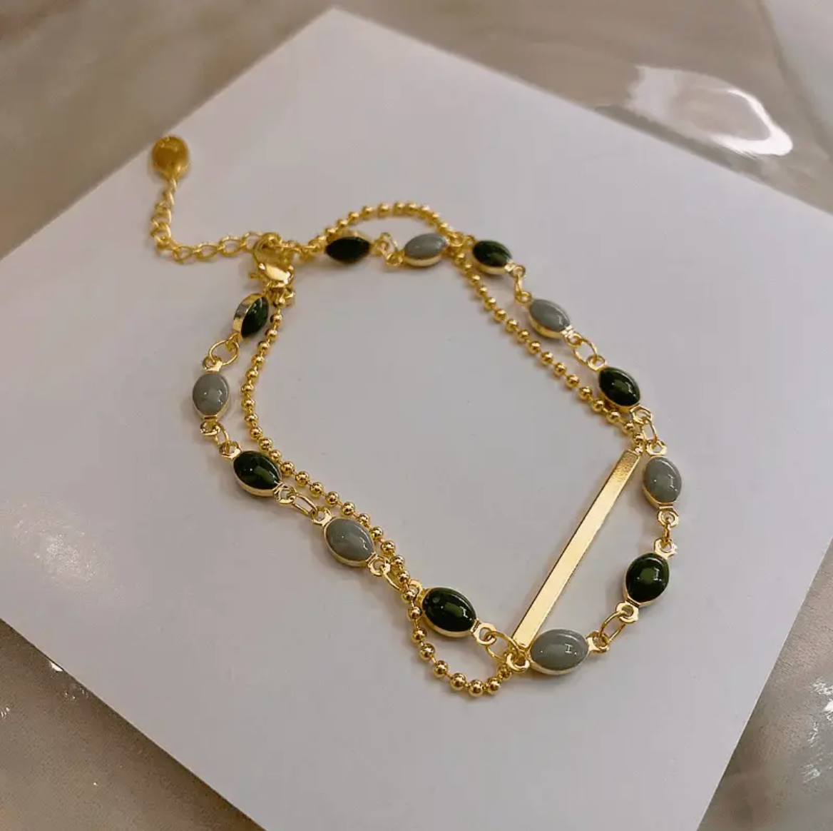 Green Stone Layered Bracelet
