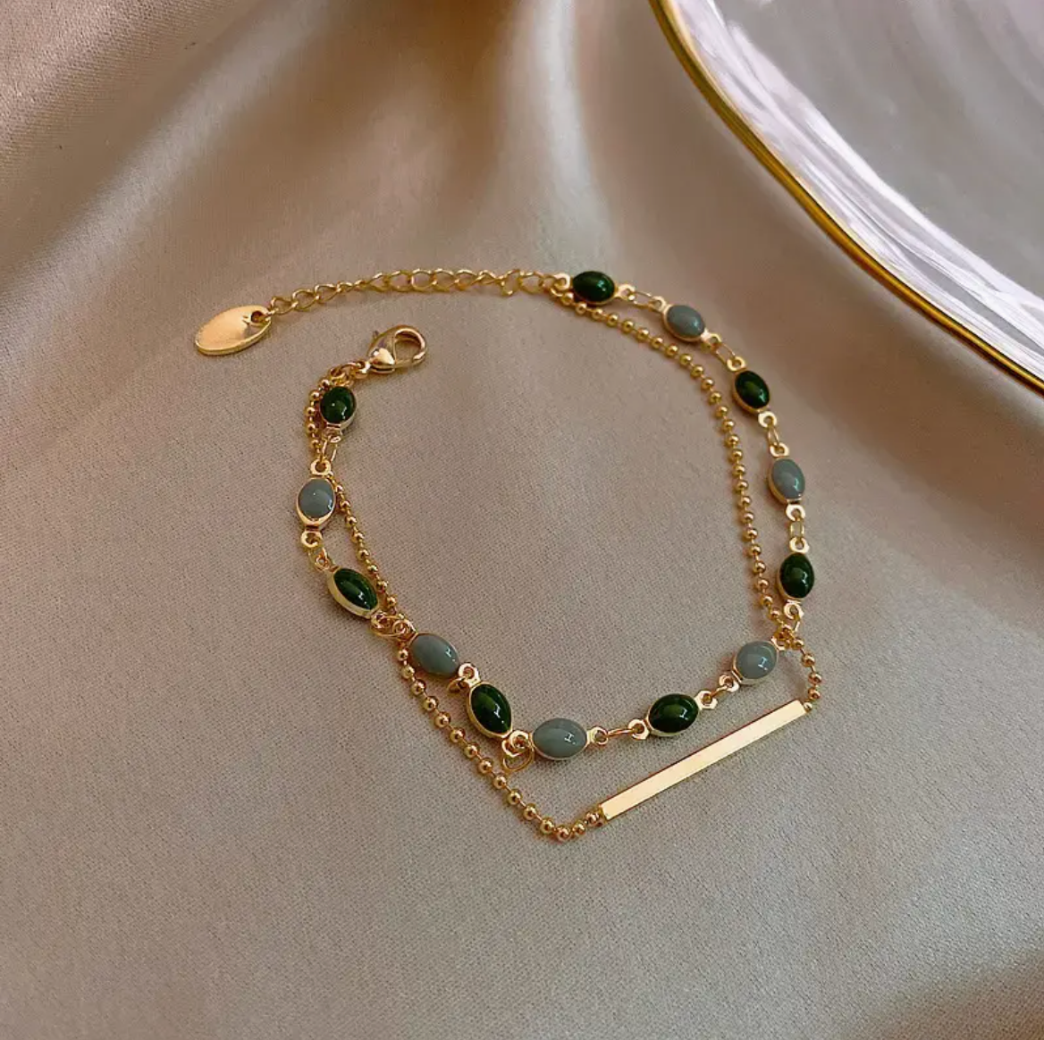 Green Stone Layered Bracelet